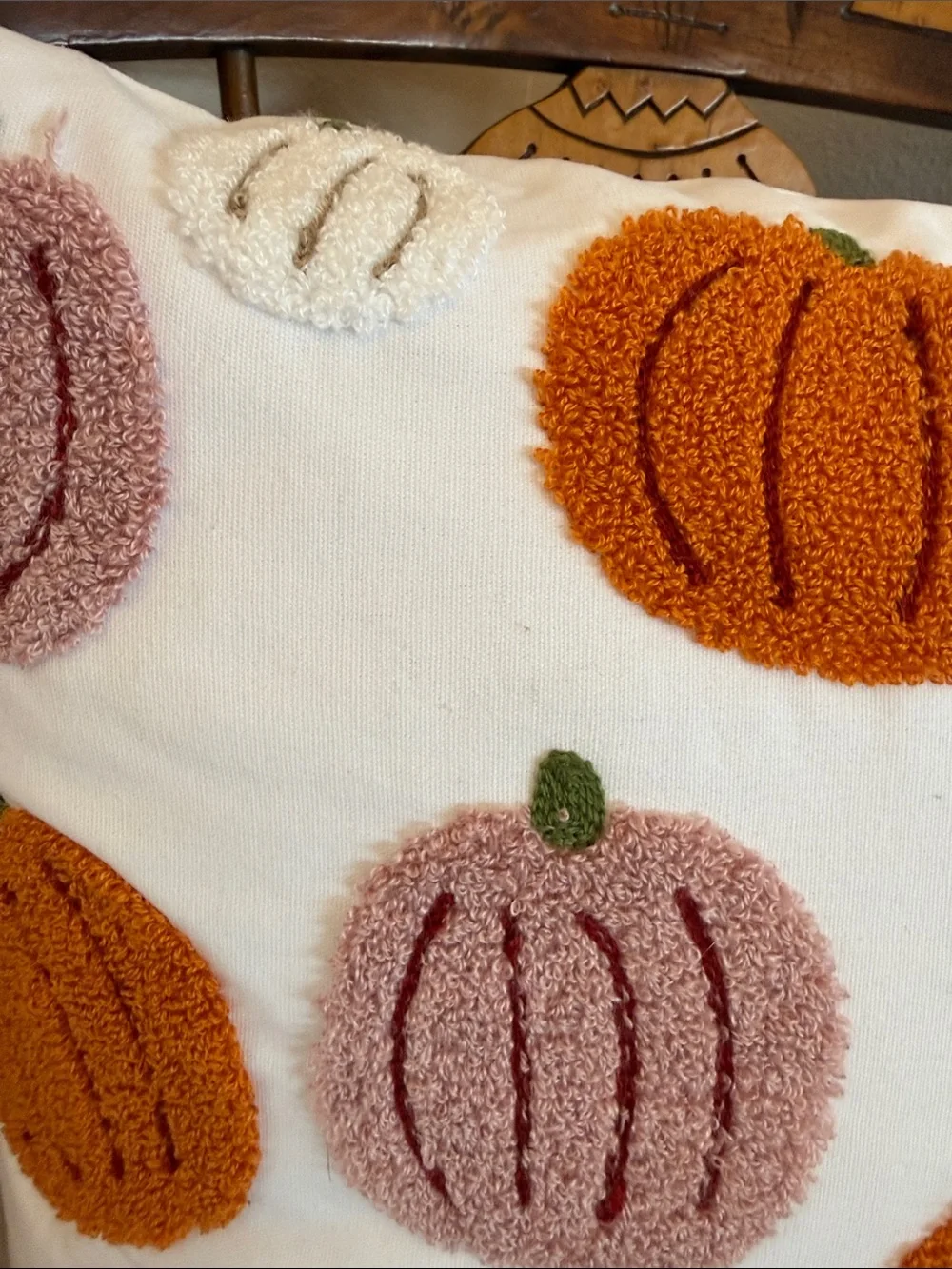 Autumn Pumpkin Throw Pillow - White with Orange & Pink Pumpkins